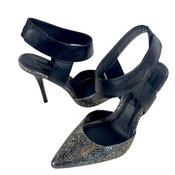 Steven by Steve Madden P-Evolve Black and Silver Metallic Leather Heels Size 8 - Picture 1 of 9